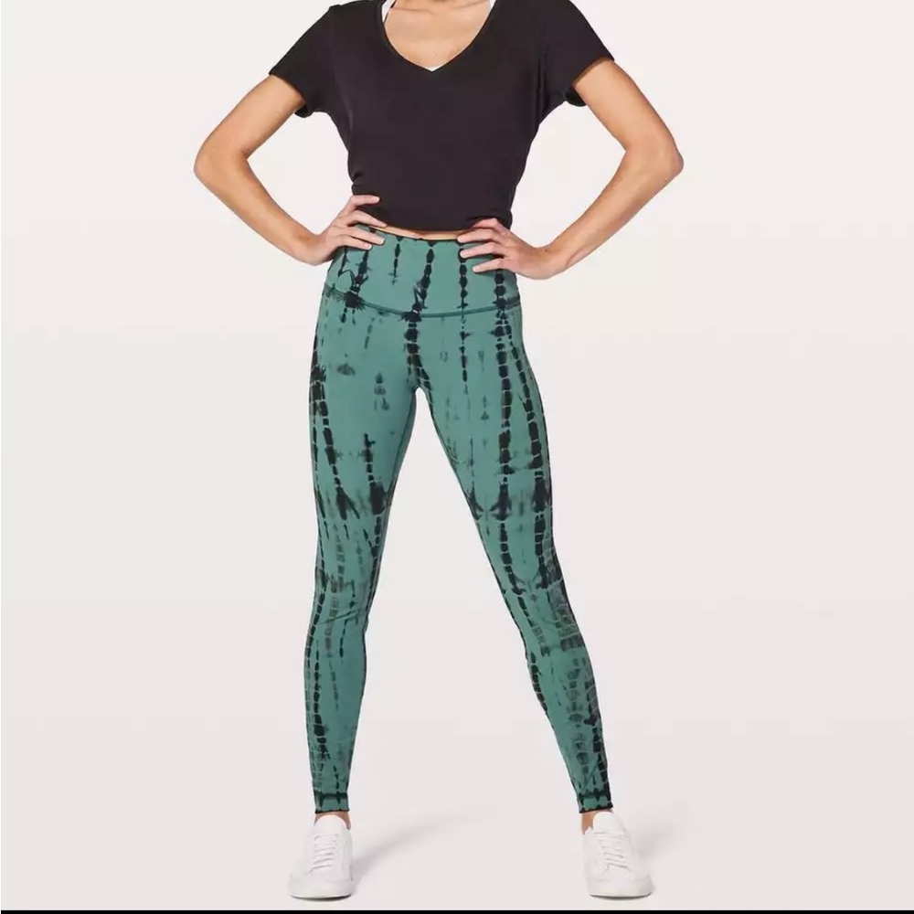 Lululemon High Rise Wunder Under SHIBORI Tie Dye Leggings • vert green • size 4